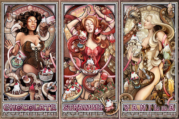 "Neapolitan Ice Cream Cthulhu Triptych" (Set of 3 Prints)